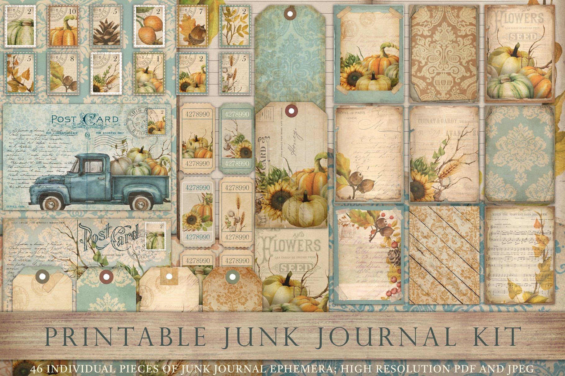 Vintage Ephemera, Junk Journal Kit, Junk Journal Printable, Junk