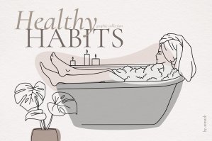 Healthy Habits Wellness Line Art Collection