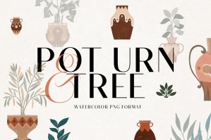Pot Urn and Tree Watercolor