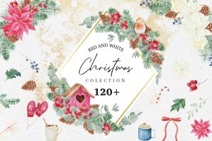 Red & White Watercolor Christmas Bundle