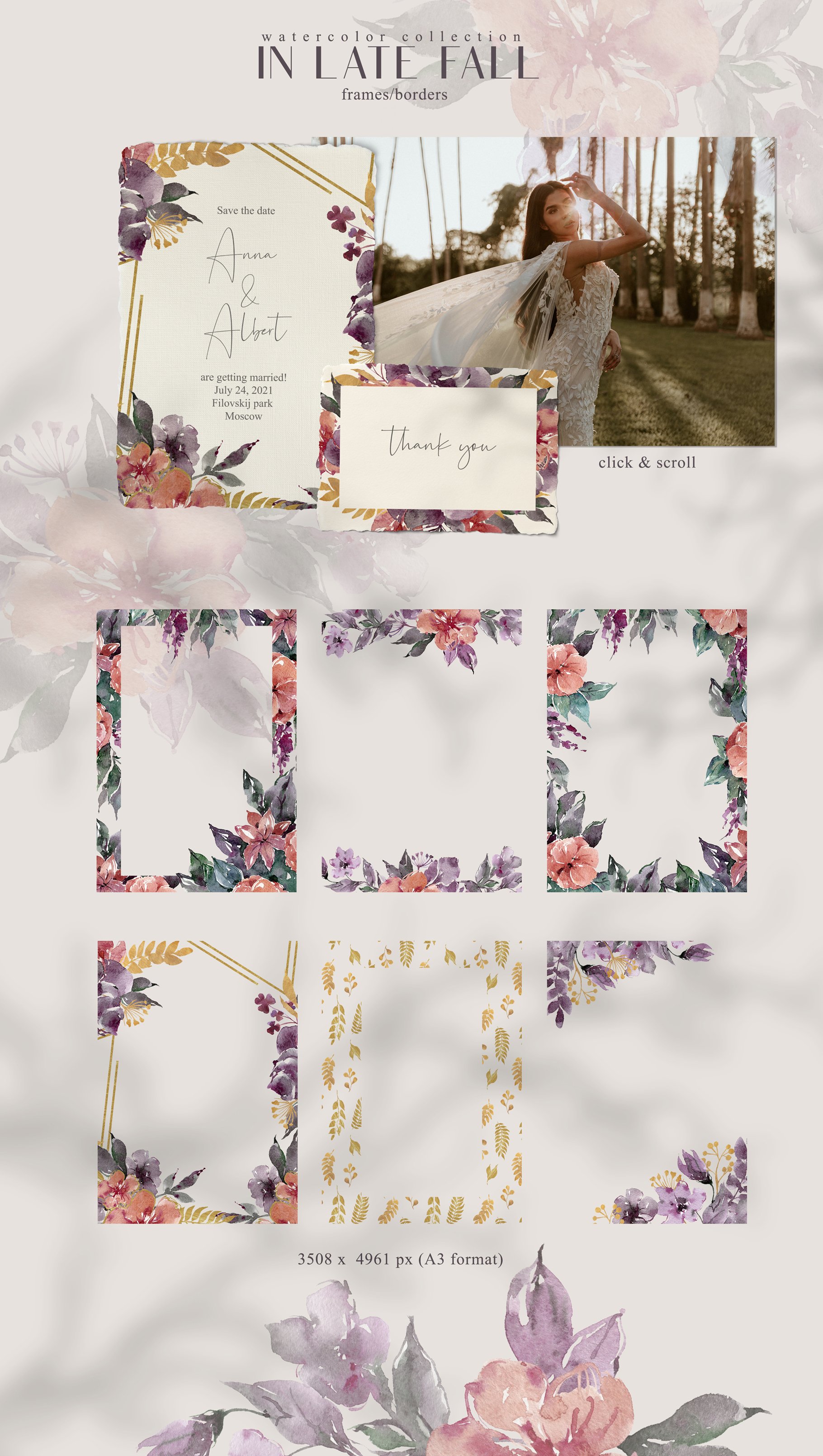 Watercolor Gold Floral Wedding Collection