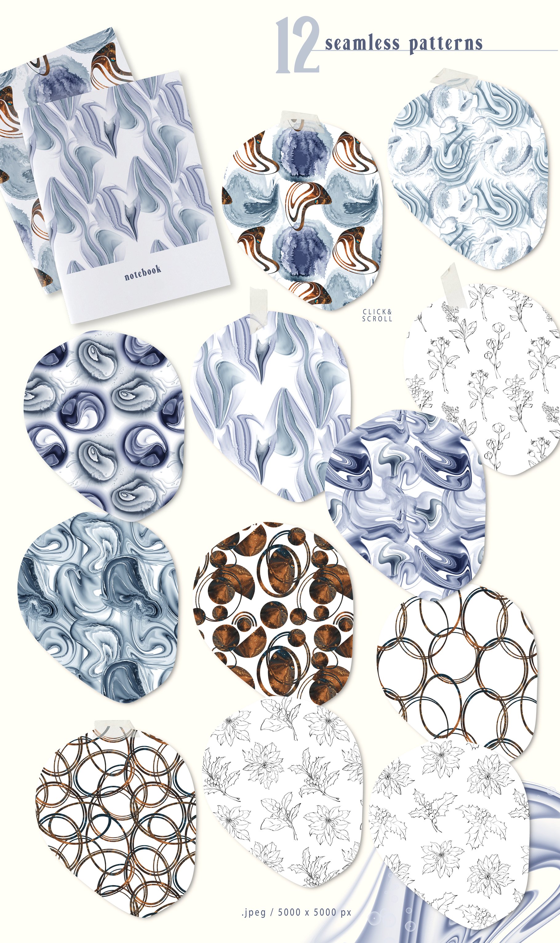 Winter Alcohol Ink Shapes and Line Art Collection