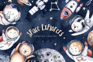 Watercolor Space Explorers Kids Set