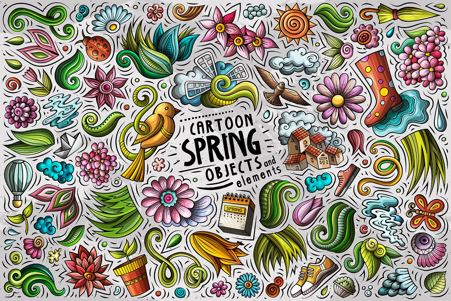 Spring Season Cartoon Objects and Symbols Collection