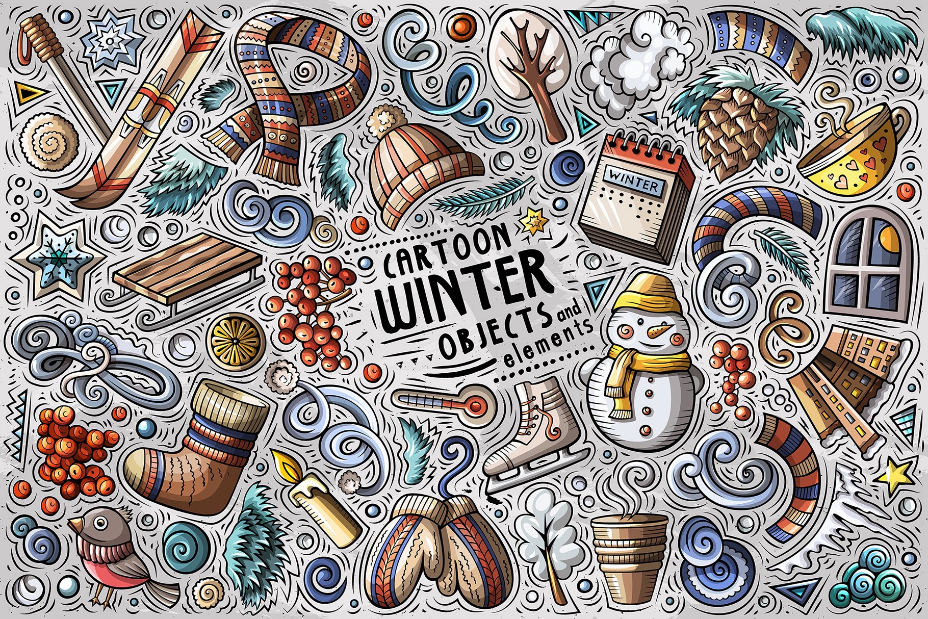 Winter Season Cartoon Objects and Symbols Collection - Design Cuts