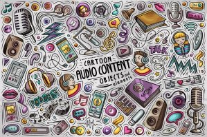 Audio Content Cartoon Objects and Symbols Collection