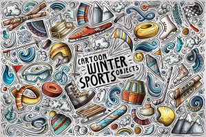 Winter Sports Cartoon Objects and Symbols Collection