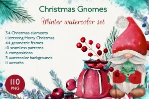 Christmas Gnomes Winter Watercolor Set
