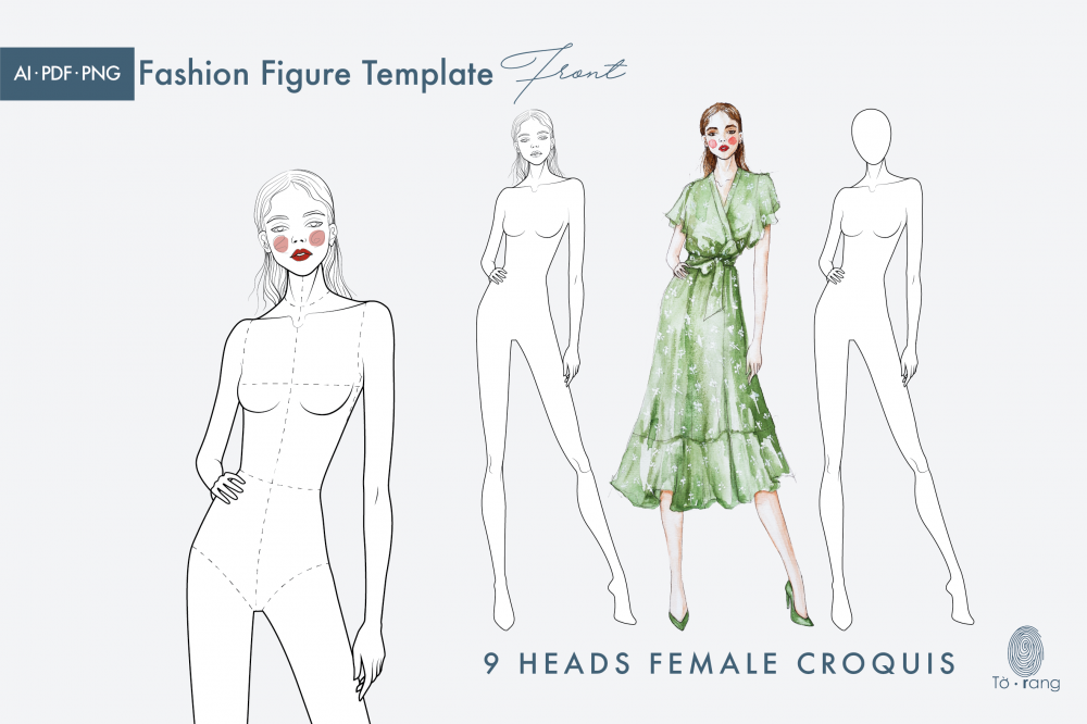Female Fashion Illustration Croquis Template - Design Cuts