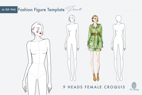 9 Heads Fashion Croquis – Relaxed Pose – Design Cuts