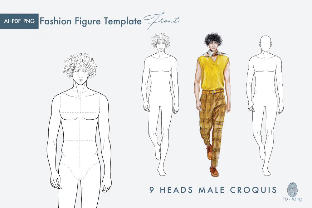 Fashion Croquis Template Menswear/men's Fashion Front and Back Straight Pose  - Etsy