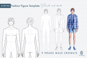 Male Fashion Figure Templates – Front and Back View