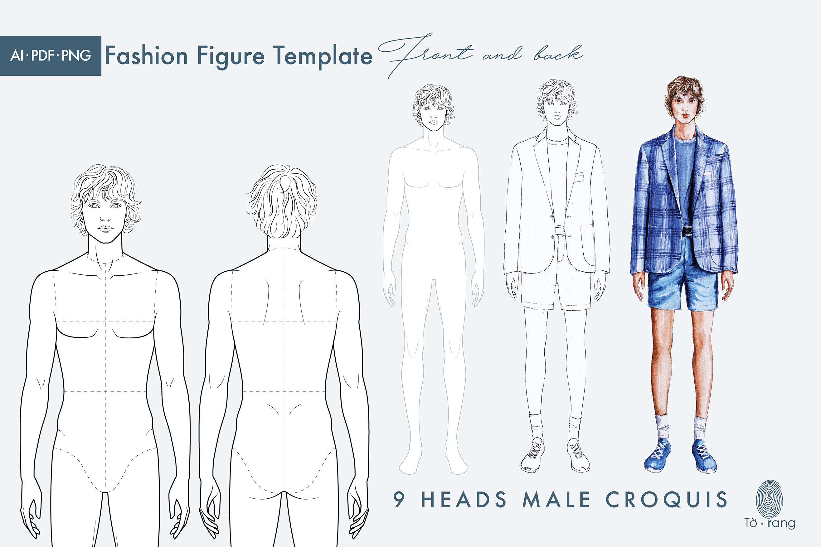 Male Fashion Figure Templates – Front And Back View - Design Cuts
