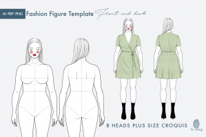 Plus Size Female Fashion Figure Templates - 8 Heads Croquis
