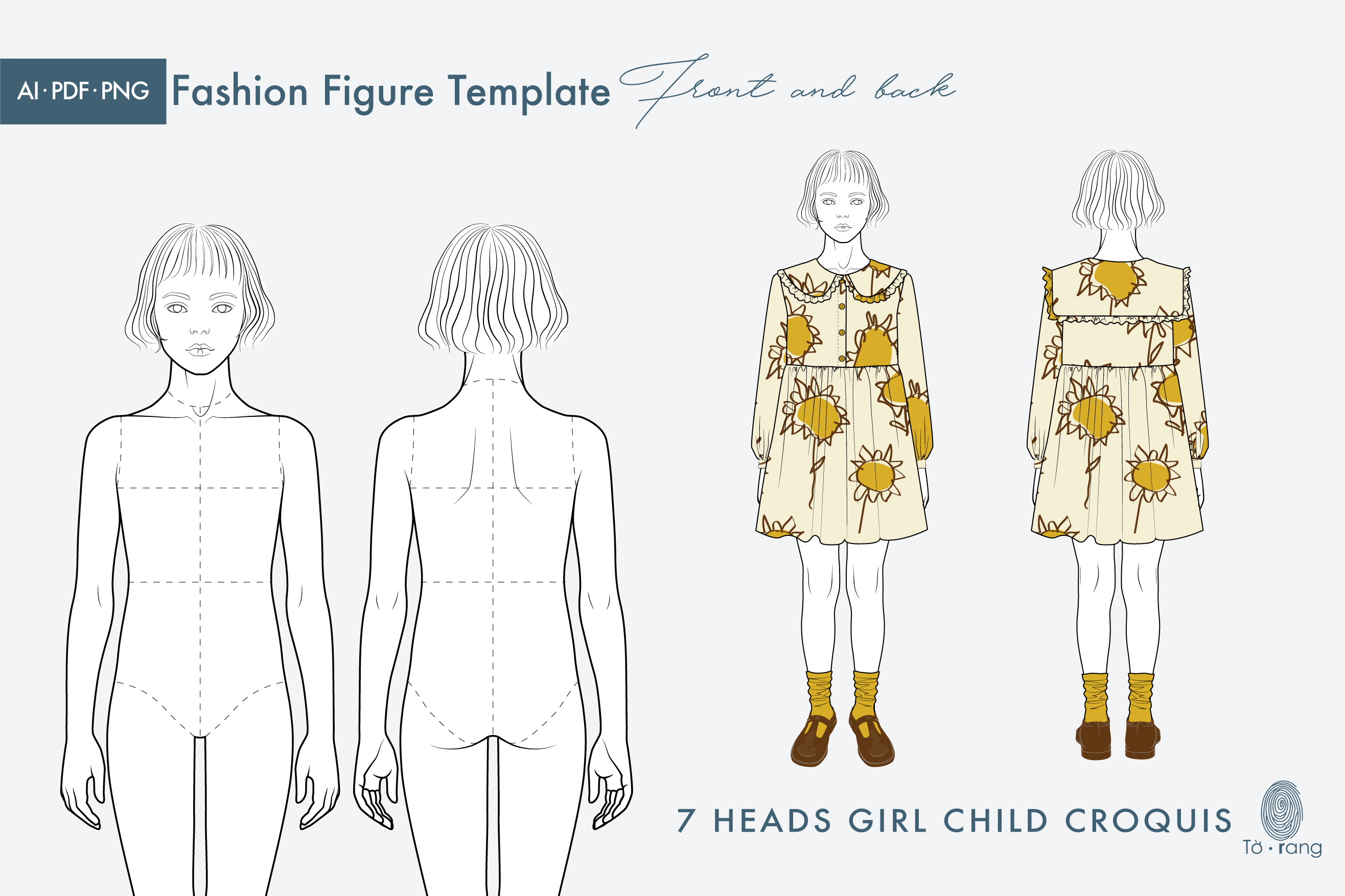 Kids Girls Fashion Figure Templates - 3 Different Colored Skin