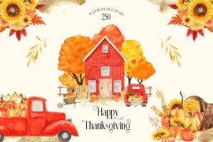 Thanksgiving Watercolor Fall Clipart Collection