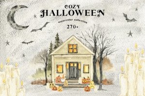 Cozy Halloween Watercolor Collection Clipart