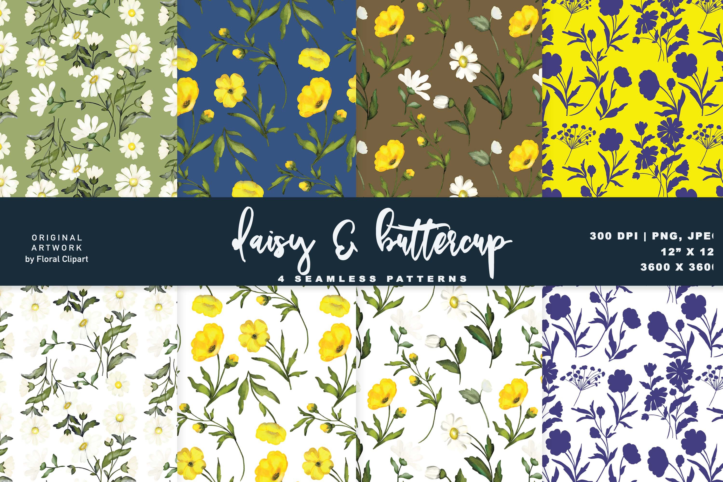 Watercolor Daisy & Buttercup Collection - Design Cuts