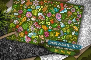 Spring Season Doodle Objects & Elements Set