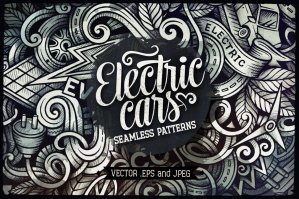 Electric Cars Graphics Doodle Seamless Patterns