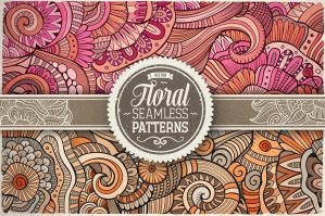 14 Floral Hand Drawn Abstract Seamless Patterns