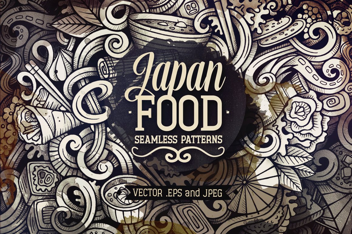 Japan Food Graphics Doodle Seamless Patterns - Design Cuts