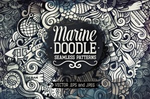 Marine Graphics Doodle Seamless Patterns