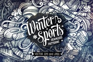 Winter Sports Graphics Doodle Seamless Patterns