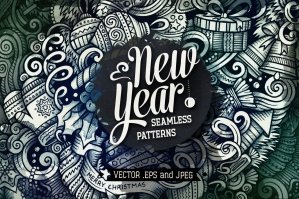 Happy New Year Graphics Doodle Seamless Patterns