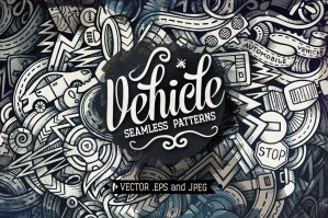 Vehicle Graphics Doodle Seamless Patterns