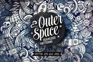 Outer Space Graphics Doodle Seamless Patterns