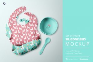 Set of Infant Silicone Bibs Mockup