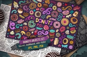 Donuts Doodle Objects & Elements Set