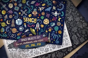 Outer Space Doodle Objects & Elements Set