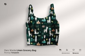 Zero Waste Linen Grocery Bag Mockup