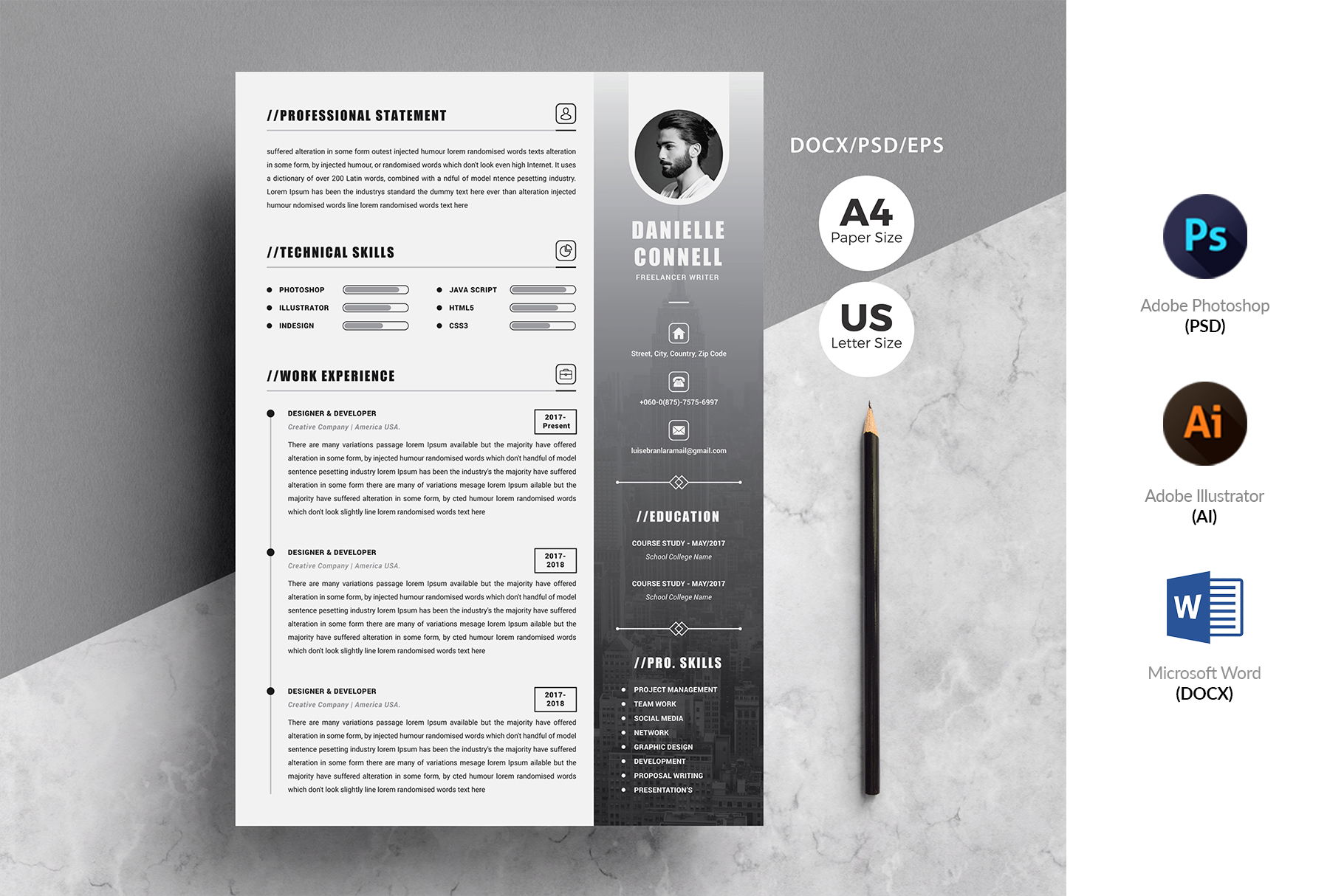 Resume Template 4 Pages Modern Cv Design Cuts