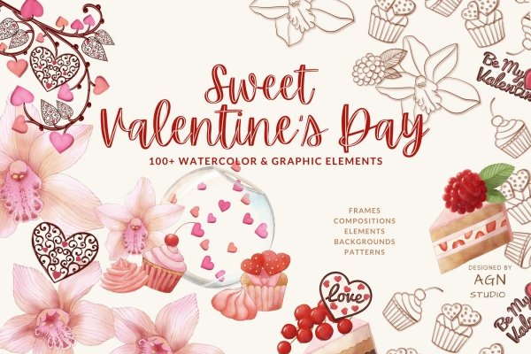 Valentine's Hearts Watercolor Set. Graphic by khanisorn · Creative Fabrica