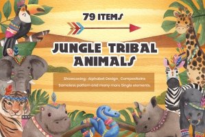 Jungle Tribal Animals Watercolor