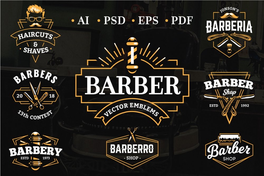 Download A set of Vintage Barber Shop Logo Template