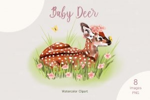 Watercolor Baby Deer Clipart