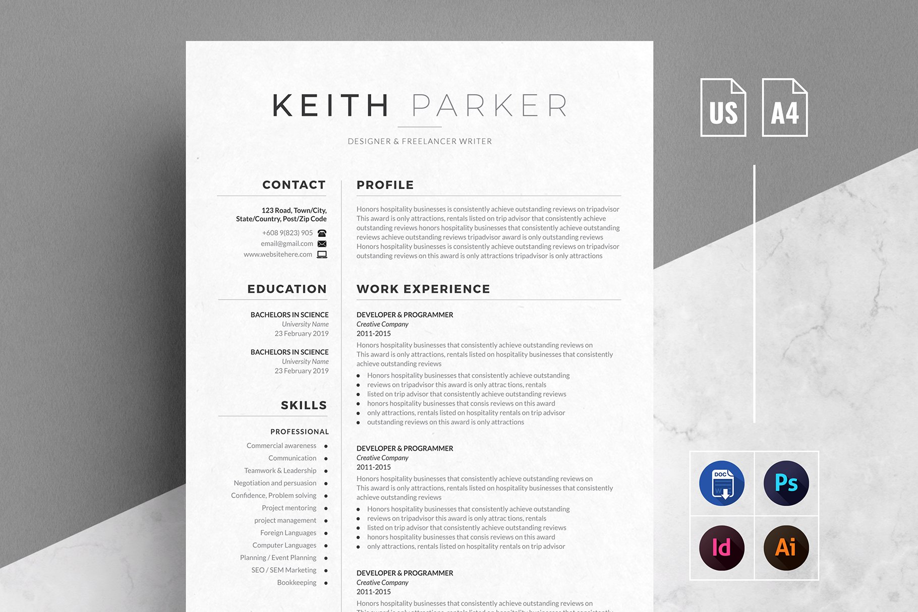 Job Resume Cv - 4 Pages Pack - Design Cuts