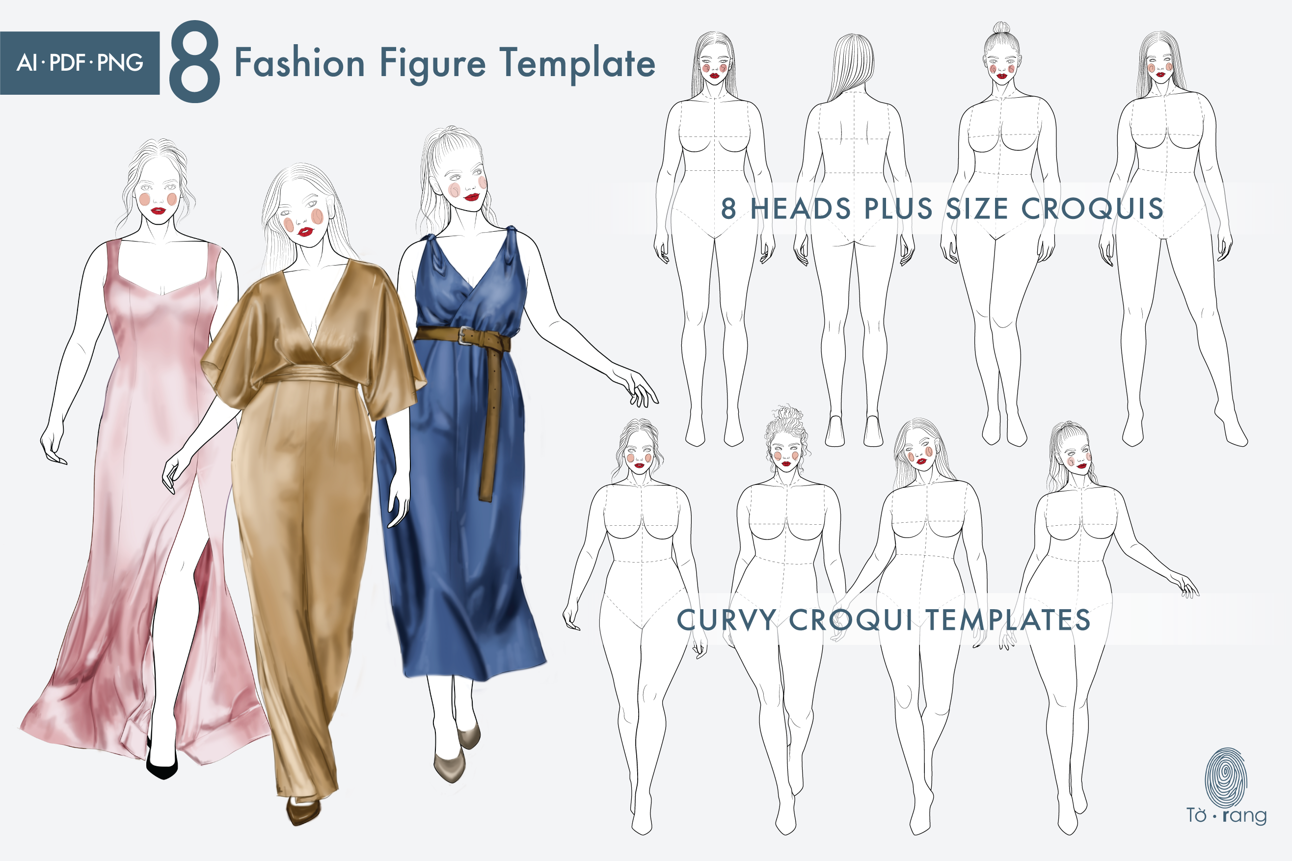 8 Female Plus Size Fashion Figure Templates