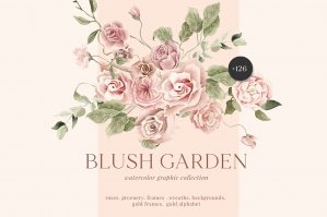Blush Garden Watercolor Roses & Greenery Set