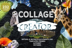 Collage Natural & Watercolor Creator Big Set & Free Alphabet Textures Patterns