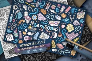 Bathroom Doodle Objects & Elements Set