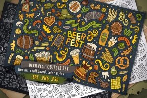 Beer Fest Doodle Objects & Elements Set