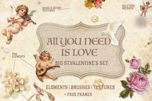 Valentine Vintage Set: Elements Cupid & Brushes