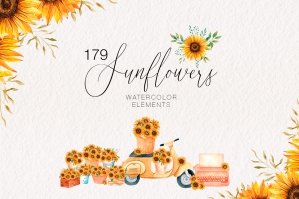 Watercolor Sunflowers Set