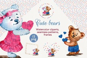 Watercolor Cute Bears for Valentine's Day