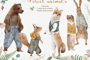 Watercolor Set Forest Animals